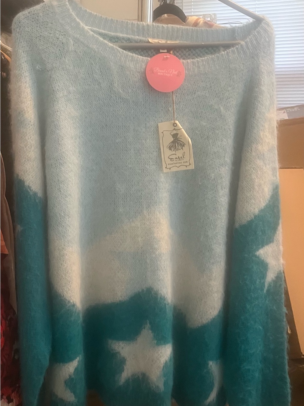 easel Light Blue & Teal Star Mohair-Blend Crew Sweater